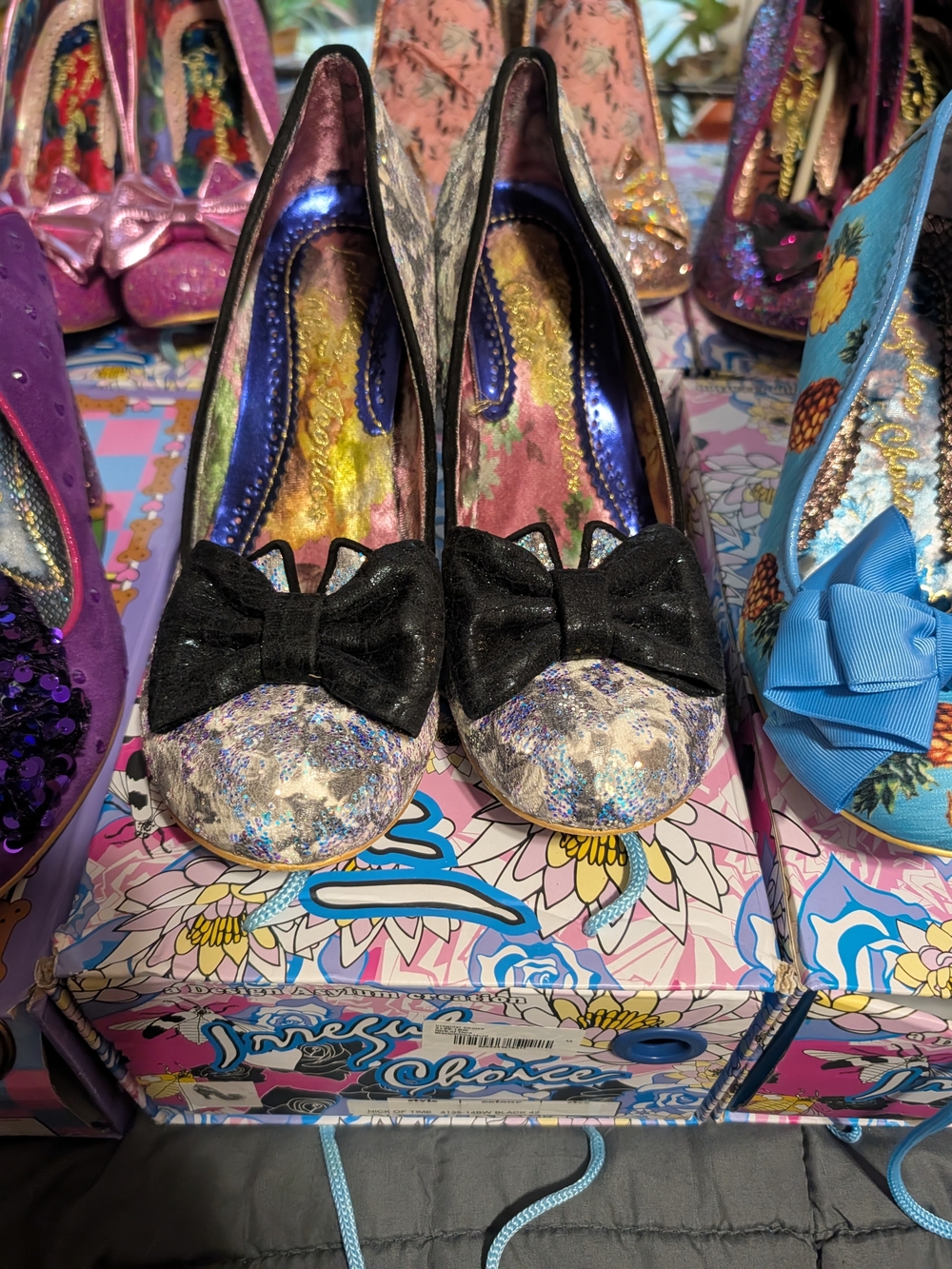 Irregular Choice Multicolor Floral Pumps with Black Bow 42